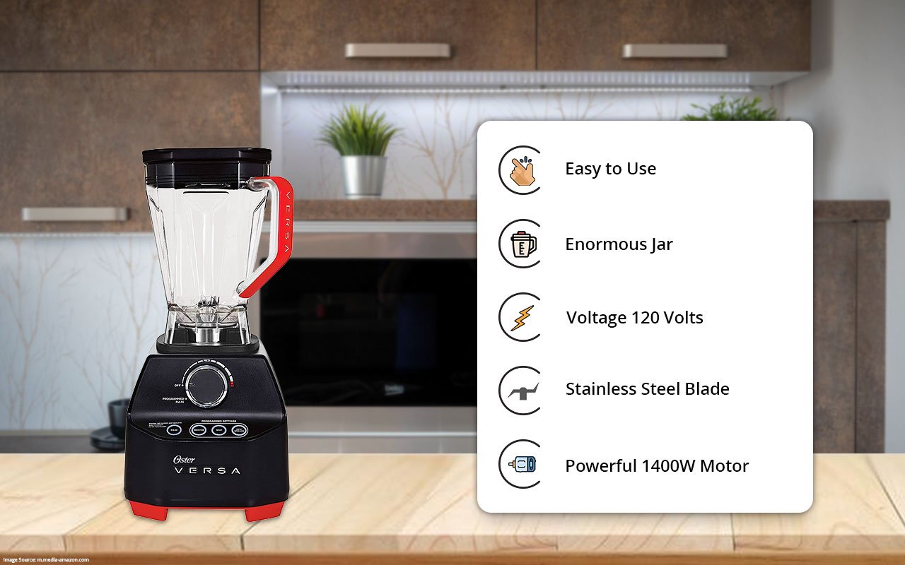 Steel Blade and Low Profile Jar Oster Versa Blender 1400 Watts with Stainless